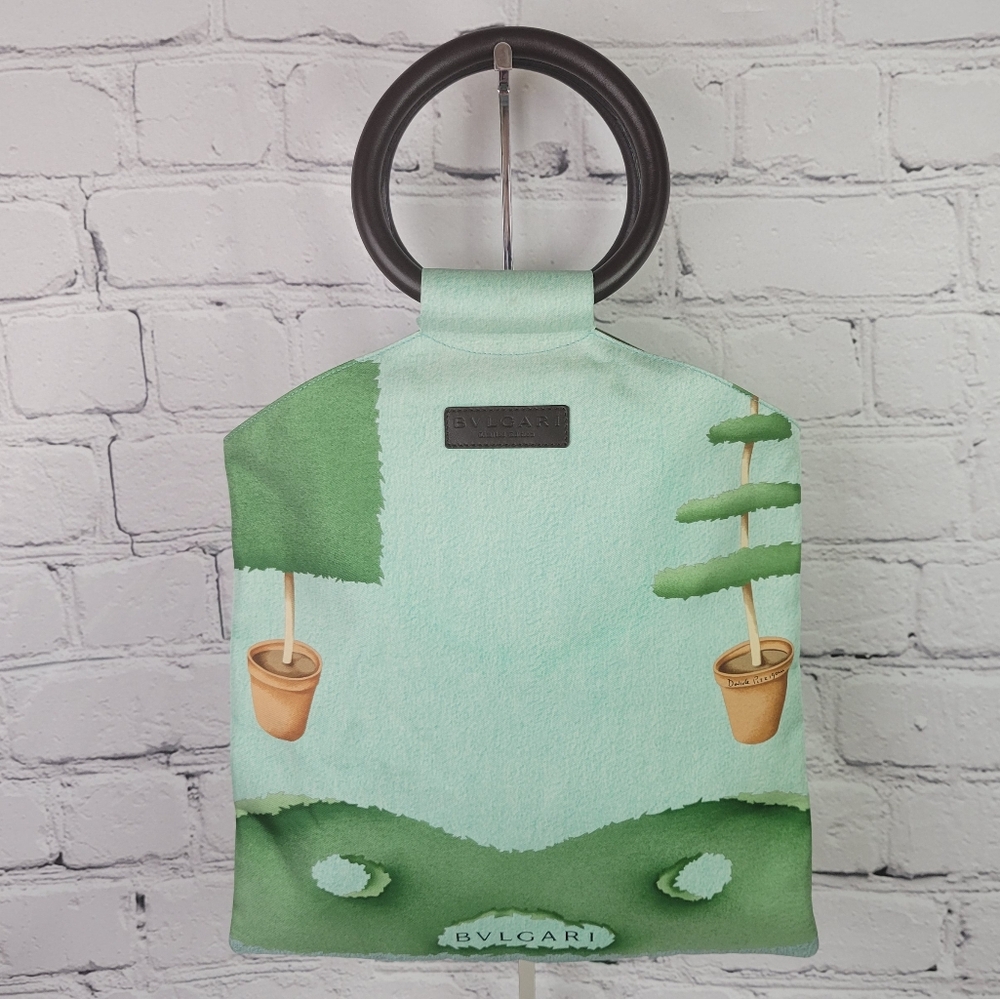 BVLGARI Printed Canvas Top Round Handle Bag